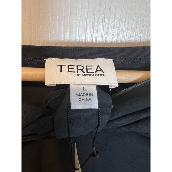 Terea By Andrea Pitter Primrose Knotted Front Top Size Large Black Long Sleeves - Picture 7 of 11